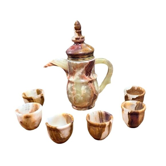 Vintage Stone Tea Pot, Sake, Espresso Pot with 6 cups Beautiful Unique READ - Picture 1 of 16